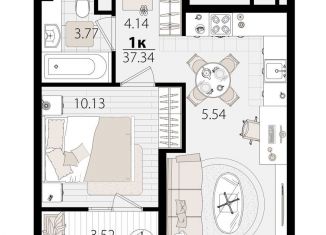 Продается однокомнатная квартира, 37.3 м2, Краснодар, Главная городская площадь, микрорайон Центральный