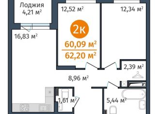 Двухкомнатная квартира на продажу, 60.1 м2, Тюмень, Краснооктябрьская улица, 8