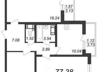 Продажа трехкомнатной квартиры, 77.4 м2, Санкт-Петербург, аллея Евгения Шварца, метро Девяткино