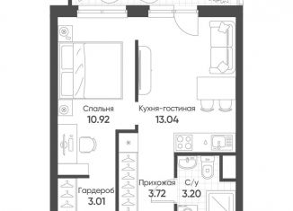 Продается 1-комнатная квартира, 35.5 м2, Казань, ЖК Грин