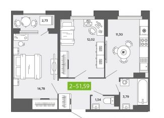 Продается 2-ком. квартира, 51.6 м2, Архангельск, Ломоносовский округ