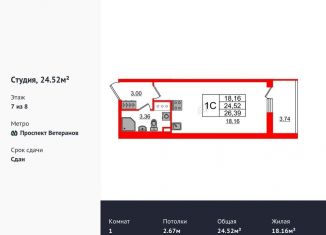 Продается квартира студия, 24.5 м2, Санкт-Петербург, проспект Будённого, 23к4, ЖК Солнечный Город