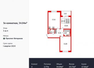 Продаю 2-ком. квартиру, 54 м2, Санкт-Петербург, ЖК Солнечный Город. Резиденции