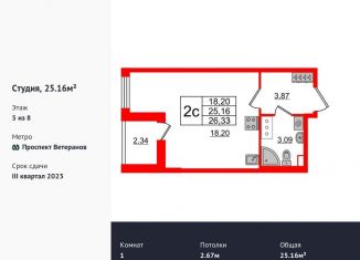 Продается квартира студия, 25.2 м2, Санкт-Петербург, проспект Будённого, 21к1, ЖК Солнечный Город