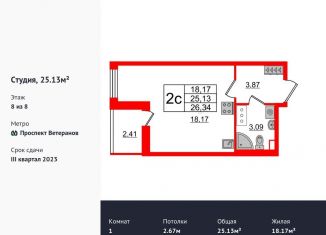 Продаю квартиру студию, 25.1 м2, Санкт-Петербург, проспект Будённого, 19, ЖК Солнечный Город