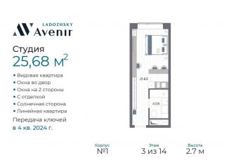 Продаю квартиру студию, 25.7 м2, Санкт-Петербург, Магнитогорская улица, 51литЗ, муниципальный округ Большая Охта