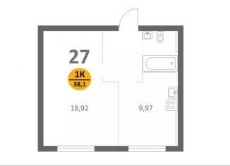 Продам 1-комнатную квартиру, 38.2 м2, деревня Скрылья, деревня Скрылья, 279