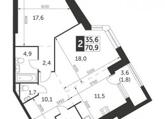 2-комнатная квартира на продажу, 70.9 м2, Москва, метро Калужская