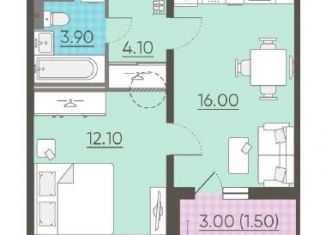 Продается 1-комнатная квартира, 37.3 м2, Санкт-Петербург, улица Крыленко, 6к2, муниципальный округ № 54