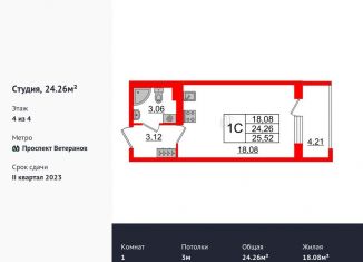 Квартира на продажу студия, 24.1 м2, Санкт-Петербург, муниципальный округ Сосновая Поляна, Новосергиевская улица, 3