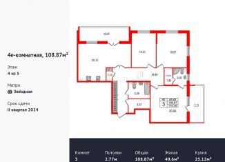 Продам трехкомнатную квартиру, 108.9 м2, Санкт-Петербург, муниципальный округ Пулковский Меридиан