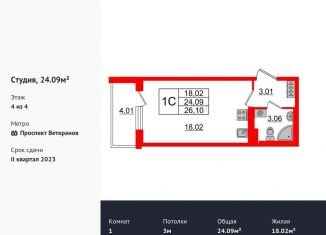 Продажа квартиры студии, 24.1 м2, Санкт-Петербург, Новосергиевская улица, 3, муниципальный округ Сосновая Поляна