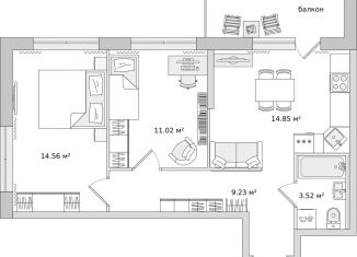 2-комнатная квартира на продажу, 52.9 м2, поселок Бугры, Тихая улица, 3к2