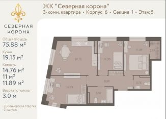 3-комнатная квартира на продажу, 75.9 м2, Санкт-Петербург, Петроградский район