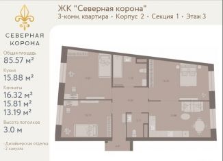 Продажа 3-комнатной квартиры, 85.6 м2, Санкт-Петербург, муниципальный округ Чкаловское