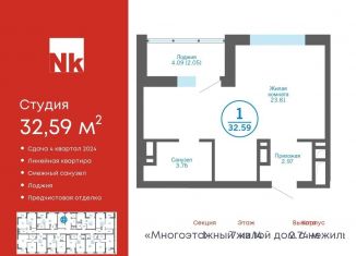 Продам квартиру студию, 32.6 м2, деревня Патрушева