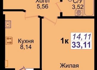 Продажа однокомнатной квартиры, 33.1 м2, Калининград, Елизаветинская улица, 1Б