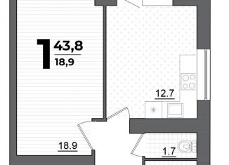 Однокомнатная квартира на продажу, 43.8 м2, Уфа, Октябрьский район