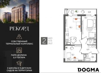 Продам 2-комнатную квартиру, 64.3 м2, Краснодар, микрорайон Черемушки