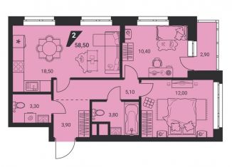 Продам 2-комнатную квартиру, 58.5 м2, Екатеринбург, метро Проспект Космонавтов, площадь 1905 года