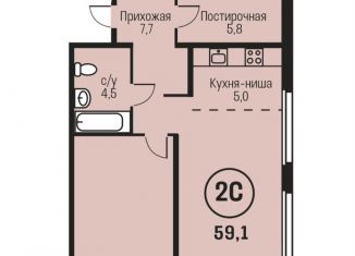 Продается 2-ком. квартира, 59.1 м2, Алтайский край, улица имени В.Т. Христенко, 2к4