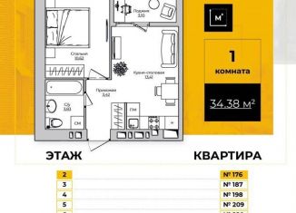 Однокомнатная квартира на продажу, 34.4 м2, Калуга
