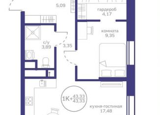 1-комнатная квартира на продажу, 34.8 м2, Тюмень