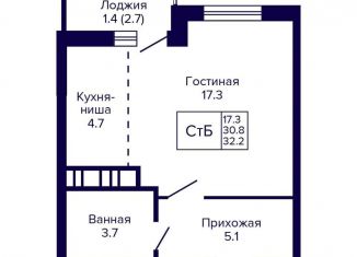 Продается квартира студия, 32.1 м2, Новосибирская область, улица Бородина, 54