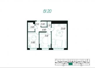 Продается двухкомнатная квартира, 61.2 м2, Тульская область