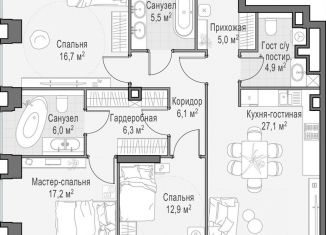 Продажа 2-комнатной квартиры, 89.3 м2, Москва, метро Улица 1905 года