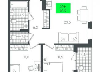 Продажа 2-комнатной квартиры, 61.6 м2, Тюмень, ЖК Гранд Квартал