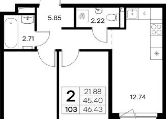 Продается 2-комнатная квартира, 46.4 м2, Ленинградская область