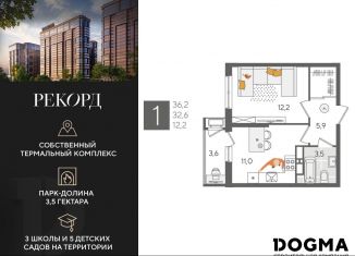 Продажа однокомнатной квартиры, 36.2 м2, Краснодар, микрорайон Черемушки