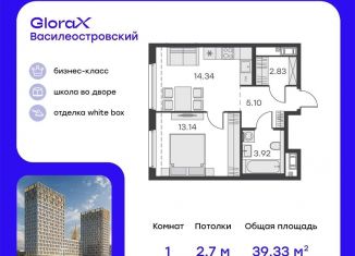 Продается 1-комнатная квартира, 39.3 м2, Санкт-Петербург, метро Приморская