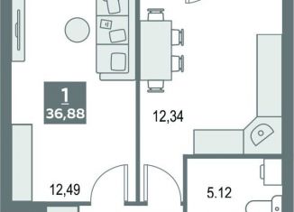 1-комнатная квартира на продажу, 36.9 м2, Кировская область, улица Рудницкого, 14