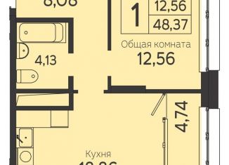 Продам однокомнатную квартиру, 48.4 м2, Томск, Комсомольский проспект, 48