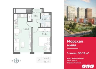 Продается однокомнатная квартира, 36.1 м2, Санкт-Петербург, ЖК Морская миля