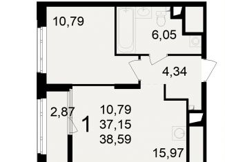 Продам 1-комнатную квартиру, 38.6 м2, Рязань