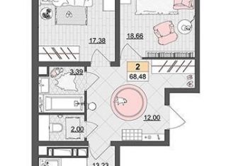 Продажа 2-комнатной квартиры, 68.5 м2, Краснодар