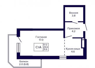 Квартира на продажу студия, 31.6 м2, Новосибирск, улица Бородина, 54, метро Площадь Маркса