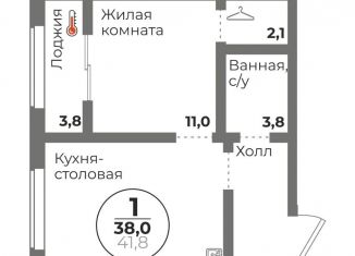Продам 1-ком. квартиру, 38 м2, Челябинск, Комсомольский проспект, 145