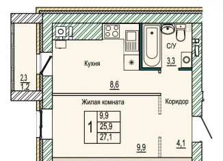 Продается однокомнатная квартира, 27.1 м2, Волгоград, Кировский район