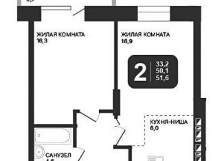 Продается двухкомнатная квартира, 51.6 м2, Новосибирск, ЖК Никольский Парк