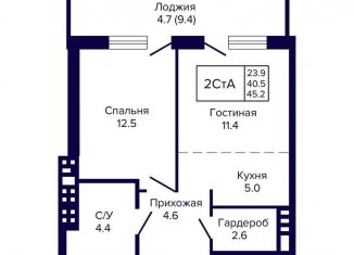 2-ком. квартира на продажу, 45.2 м2, Новосибирская область, улица Ляпидевского, 5