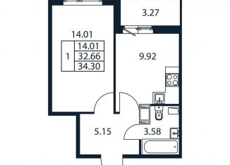1-комнатная квартира на продажу, 35.9 м2, Мурино
