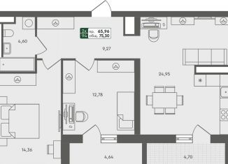 Продажа 2-комнатной квартиры, 75.3 м2, Омская область