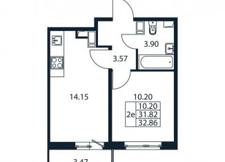 1-комнатная квартира на продажу, 35.3 м2, Мурино