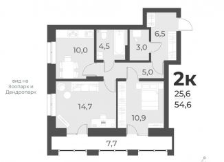 Продажа 2-комнатной квартиры, 54.6 м2, Новосибирск, жилой комплекс Русское солнце, 2, метро Гагаринская