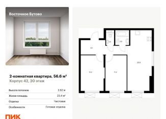 Продажа двухкомнатной квартиры, 56.6 м2, Московская область, жилой комплекс Восточное Бутово, 42