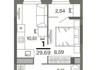 Продается 1-комнатная квартира, 29.7 м2, Рязань